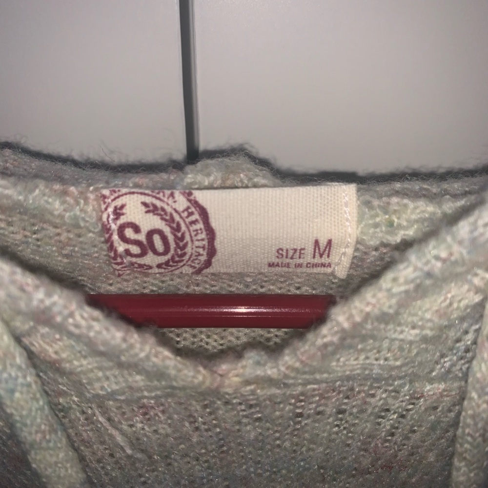 White Pastel SO Mulitcolored Hooded Sweater With Metal String Ends Womens Medium - Picture 3 of 8